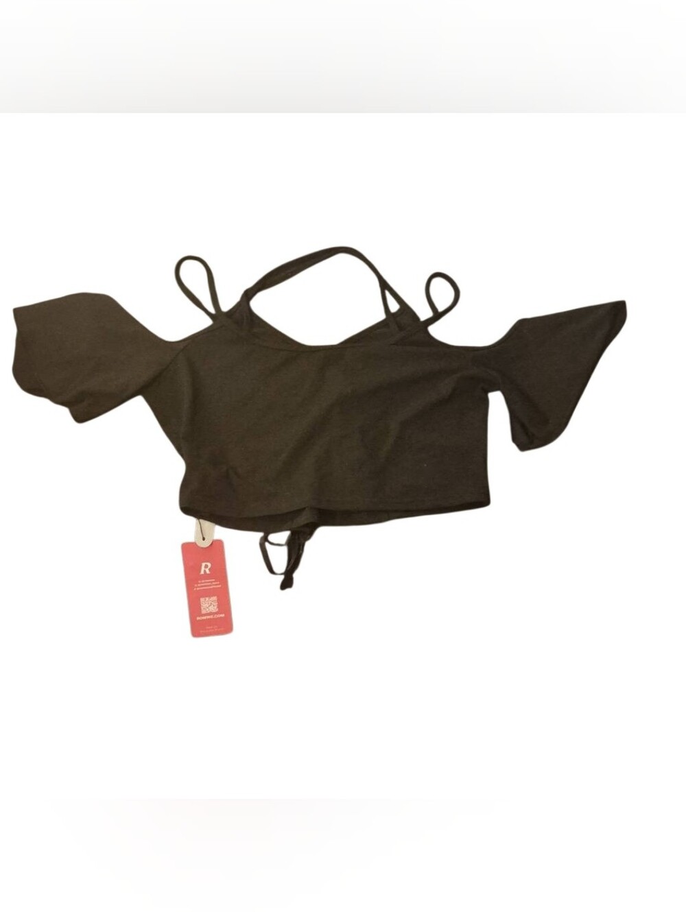 ROMWE Black Off-Shoulder Strappy Crop Top